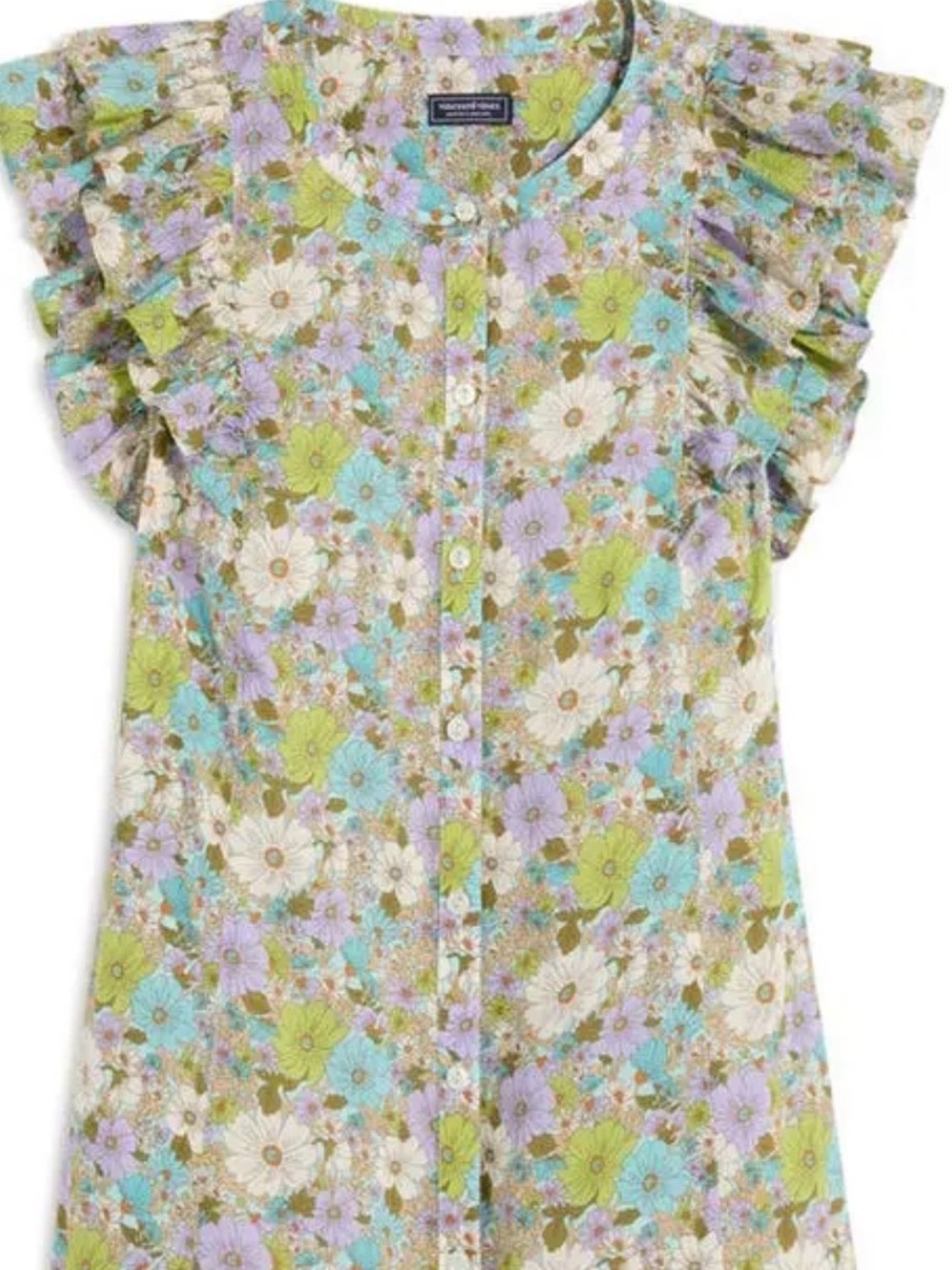 NWOT Vineyard Vines Pastel Floral Ruffle Sleeve Button-Front Top